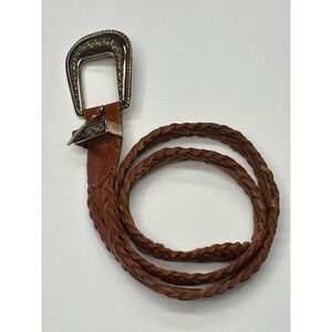 Womens Genuine Leather Braided Belt Western Style Silver Buckle Size Medium‎ 35"